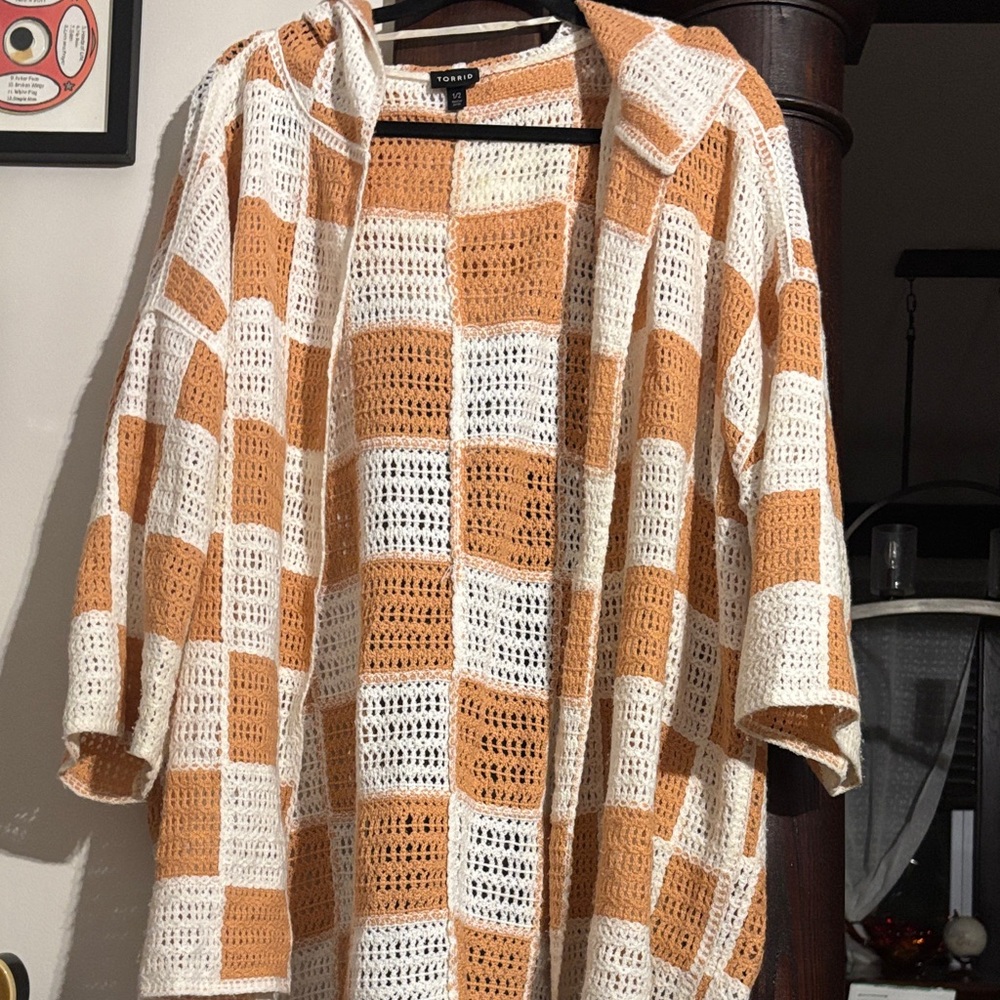 Torrid Orange and White Checkered Cardigan